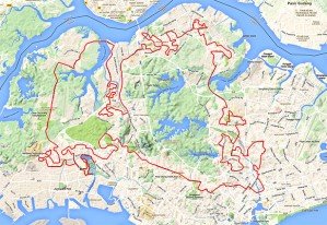 The 165 km route I took to complete a cycling milestone.